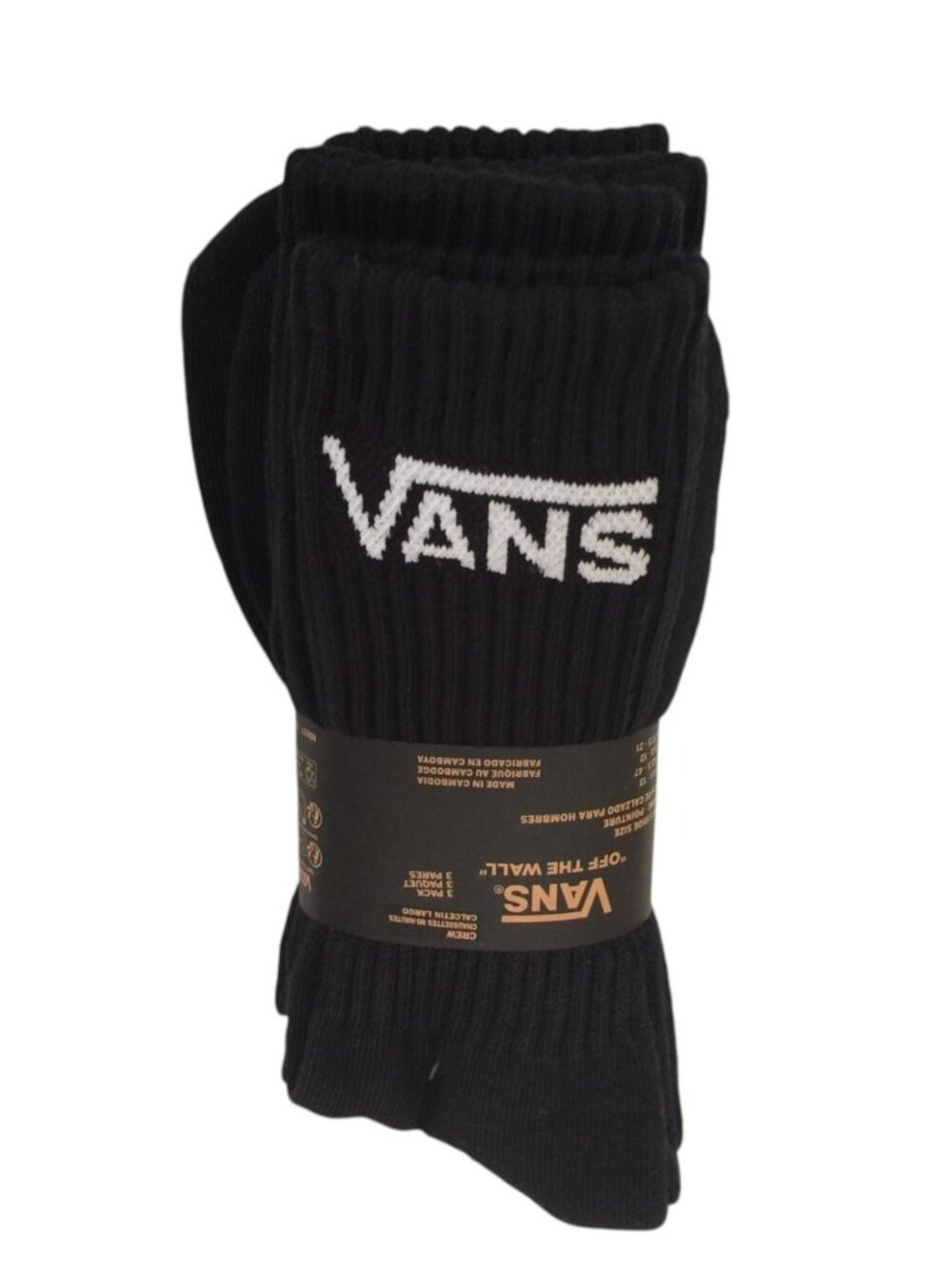 VANS Of the Wall Men's 9.5-13 Black Crew Socks White Logo Set of 3